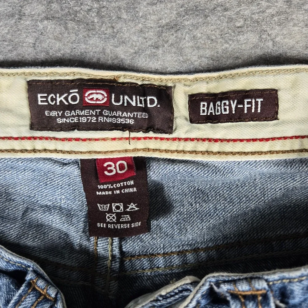 Ecko Unltd Mens Blue Baggy-Fit Y2K Streetwear Denim Jeans 30